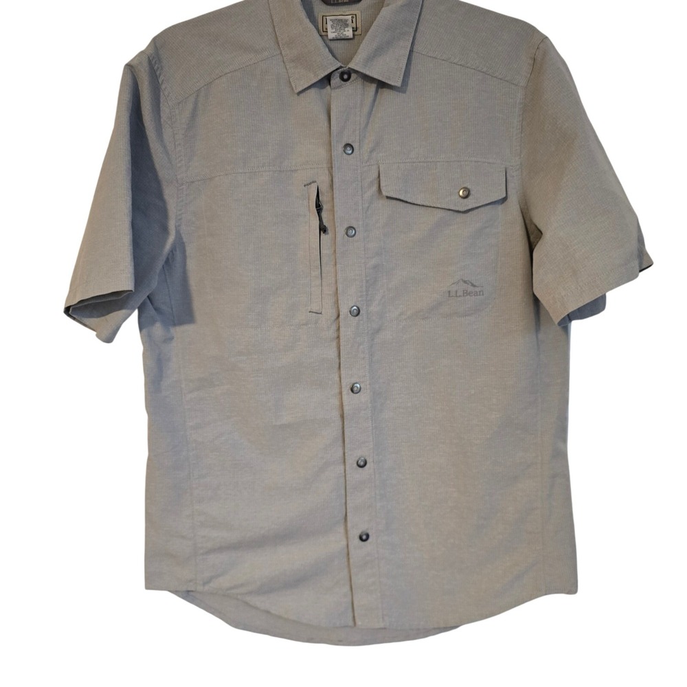 LLBean Mens Short Sleeve Button Up Shirt‎ Size S Gray Hiking Outdoor Adventure